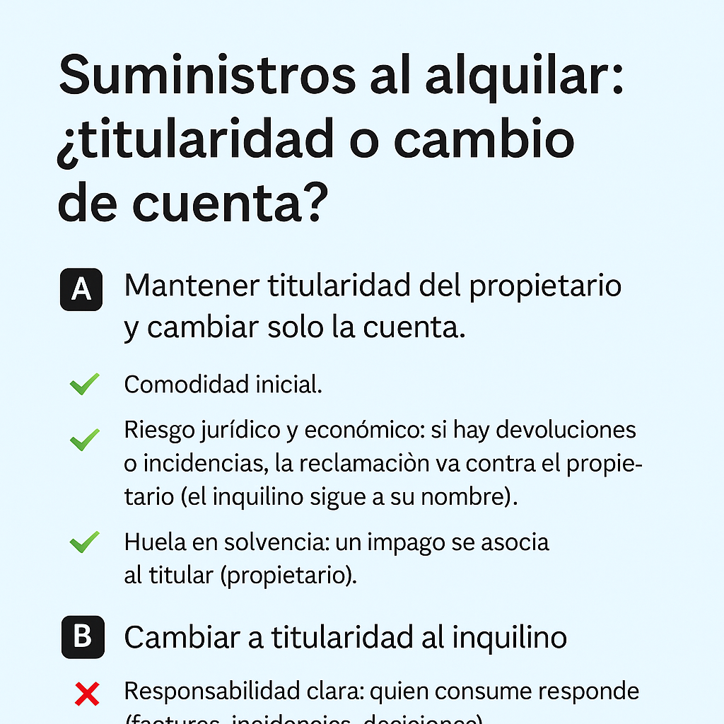 Suministros al alquilar: titularidad o cambio de cuenta Suministros al alquilar: titularidad o cambio de cuenta