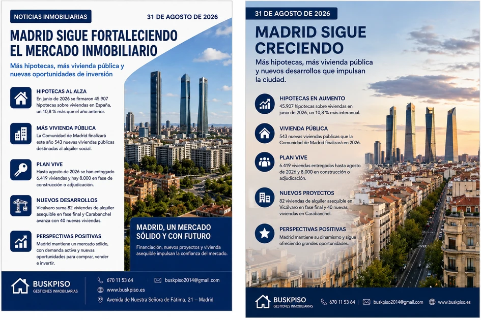 Madrid cierra agosto con más inversión, hipotecas y vivienda asequible